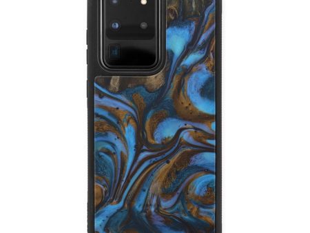 Galaxy S20 Ultra Wood+Resin Phone Case - Kassidy (Teal & Gold, 596940) Online Hot Sale