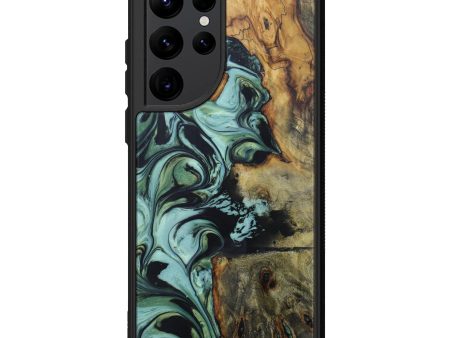 Galaxy S22 Ultra Wood+Resin Phone Case - Robinetta (Dark Green, 602251) Sale