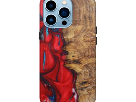 iPhone 14 Pro Wood+Resin Live Edge Phone Case - Audra (Dark Red, 599115) Online Sale