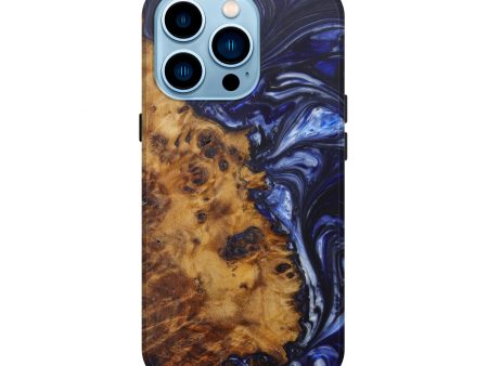 iPhone 14 Pro Wood+Resin Live Edge Phone Case - Gabriela (Dark Blue, 598653) For Cheap