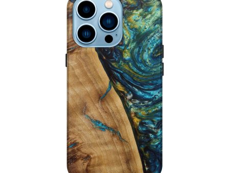 iPhone 14 Pro Wood+Resin Live Edge Phone Case - Amalia (Teal & Gold, 596304) Discount