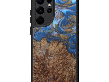 Galaxy S22 Ultra Wood+Resin Phone Case - Weldon (Teal & Gold, 600106) For Cheap