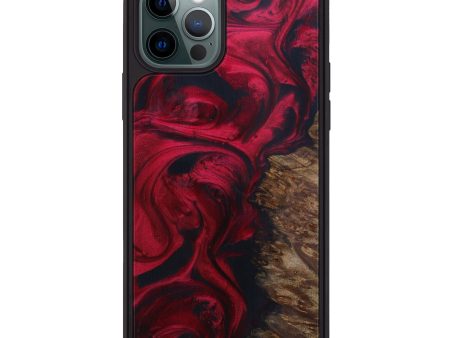 iPhone 12 Pro Wood+Resin Phone Case - Selma (Dark Red, 599528) For Sale