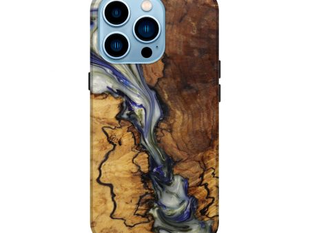 iPhone 14 Pro Wood+Resin Live Edge Phone Case - Finance (Dark Blue, 596647) Fashion