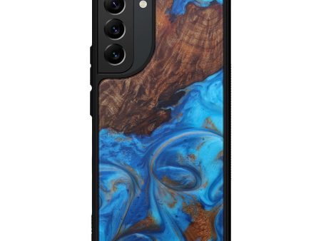 Galaxy S22 Plus Wood+Resin Phone Case - Ha (Teal & Gold, 598325) For Discount