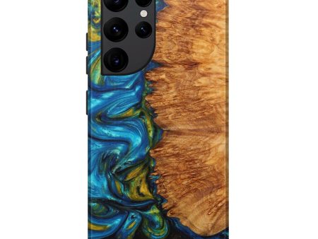 Galaxy S22 Ultra Wood+Resin Live Edge Phone Case - Ahmad (Teal & Gold, 597321) Hot on Sale