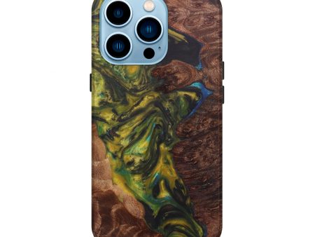 iPhone 14 Pro Wood+Resin Live Edge Phone Case - Ireland (Teal & Gold, 602534) Hot on Sale