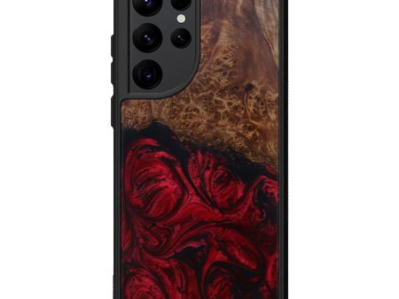 Galaxy S22 Ultra Wood+Resin Phone Case - Glenna (Dark Red, 600773) Hot on Sale