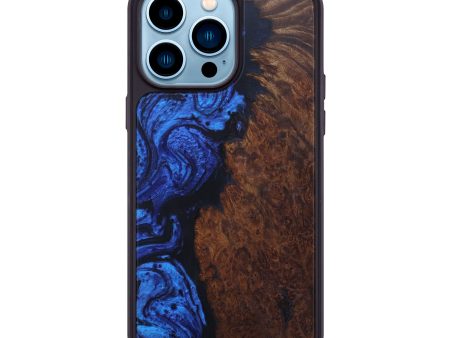 iPhone 14 Pro Max Wood+Resin Phone Case - Yolande (Dark Blue, 601641) Online now