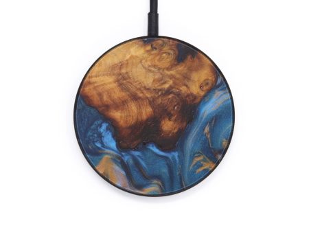 Circle Wood+Resin Wireless Charger - Sickle (Teal & Gold, 598557) For Cheap