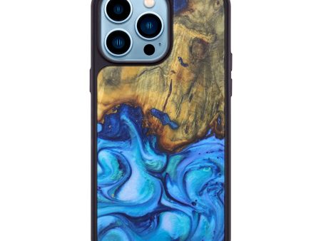 iPhone 14 Pro Max Wood+Resin Phone Case - Torrie (Light Blue, 602588) Cheap