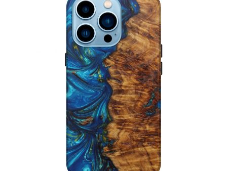 iPhone 14 Pro Wood+Resin Live Edge Phone Case - Eileen (Teal & Gold, 596303) Hot on Sale