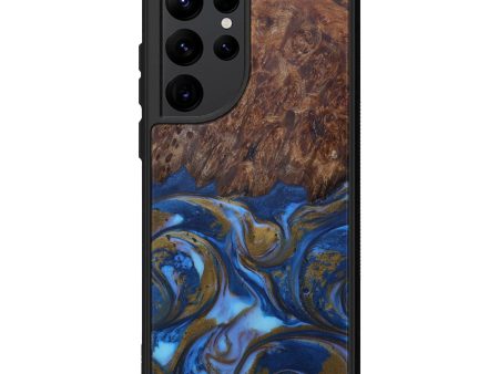 Galaxy S22 Ultra Wood+Resin Phone Case - Bud (Teal & Gold, 601821) on Sale