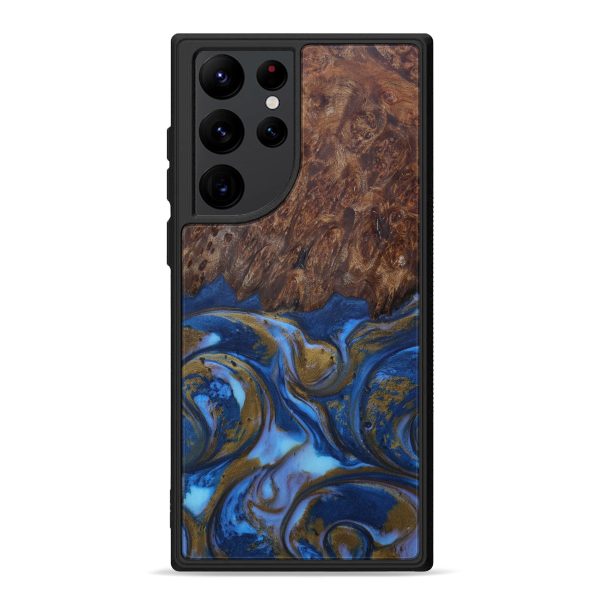 Galaxy S22 Ultra Wood+Resin Phone Case - Bud (Teal & Gold, 601821) on Sale