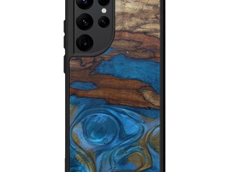 Galaxy S22 Ultra Wood+Resin Phone Case - Dodie (Teal & Gold, 597849) Sale