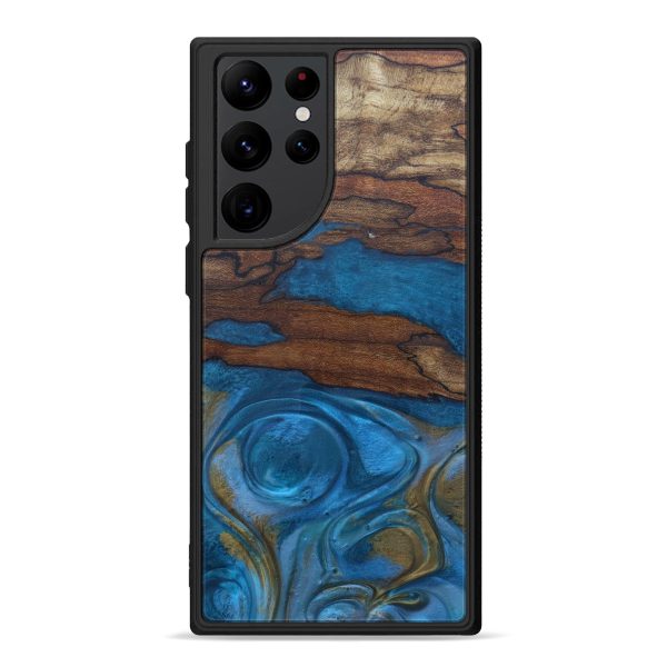 Galaxy S22 Ultra Wood+Resin Phone Case - Dodie (Teal & Gold, 597849) Sale