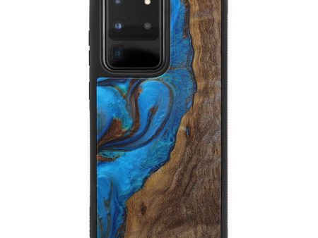 Galaxy S20 Ultra Wood+Resin Phone Case - Theda (Teal & Gold, 596528) Fashion