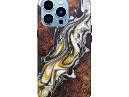 iPhone 14 Pro Wood+Resin Live Edge Phone Case - Ayako (Black & White, 597035) Online Sale