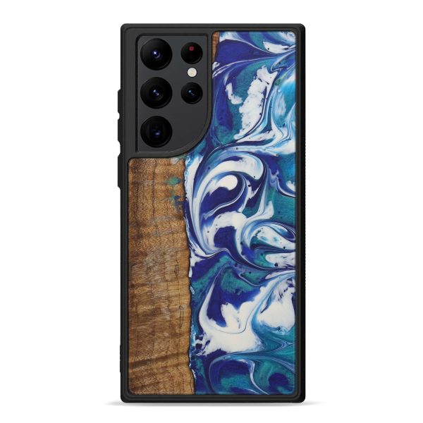 Galaxy S22 Ultra Wood+Resin Phone Case - Etienne (Dark Blue, 596559) Supply