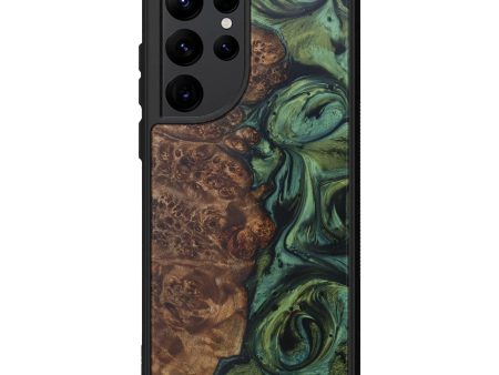 Galaxy S22 Ultra Wood+Resin Phone Case - Missie (Dark Green, 596205) on Sale